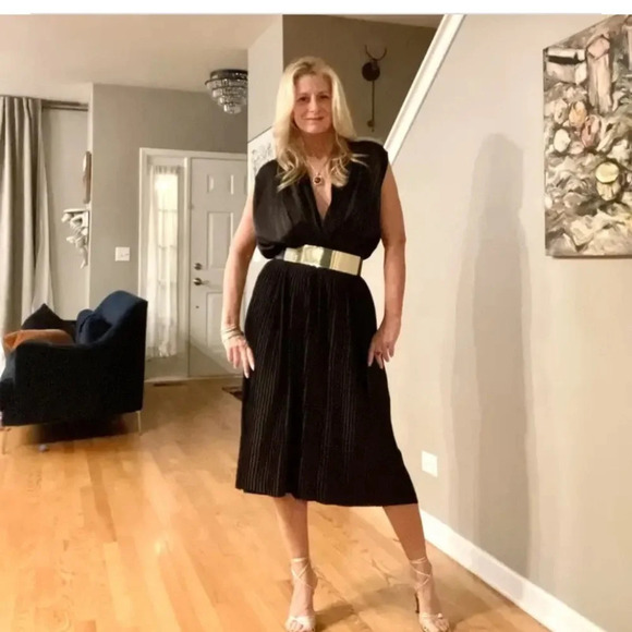 Tome Black Cross Front Pleated Dress Sz M - Picture 3 of 8